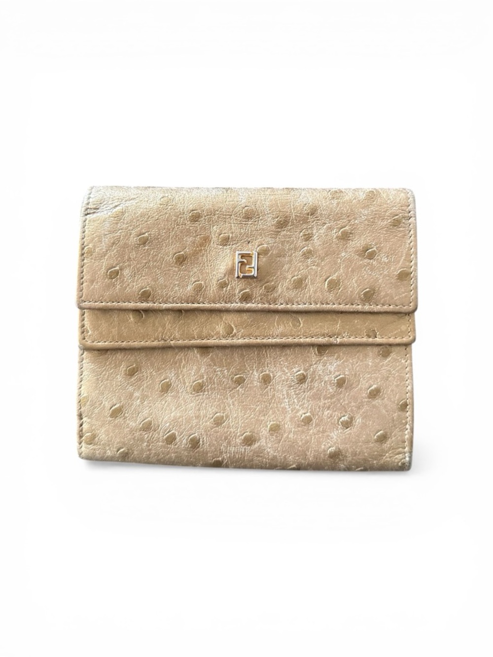 FENDI Ostrich-Textured Leather Wallet